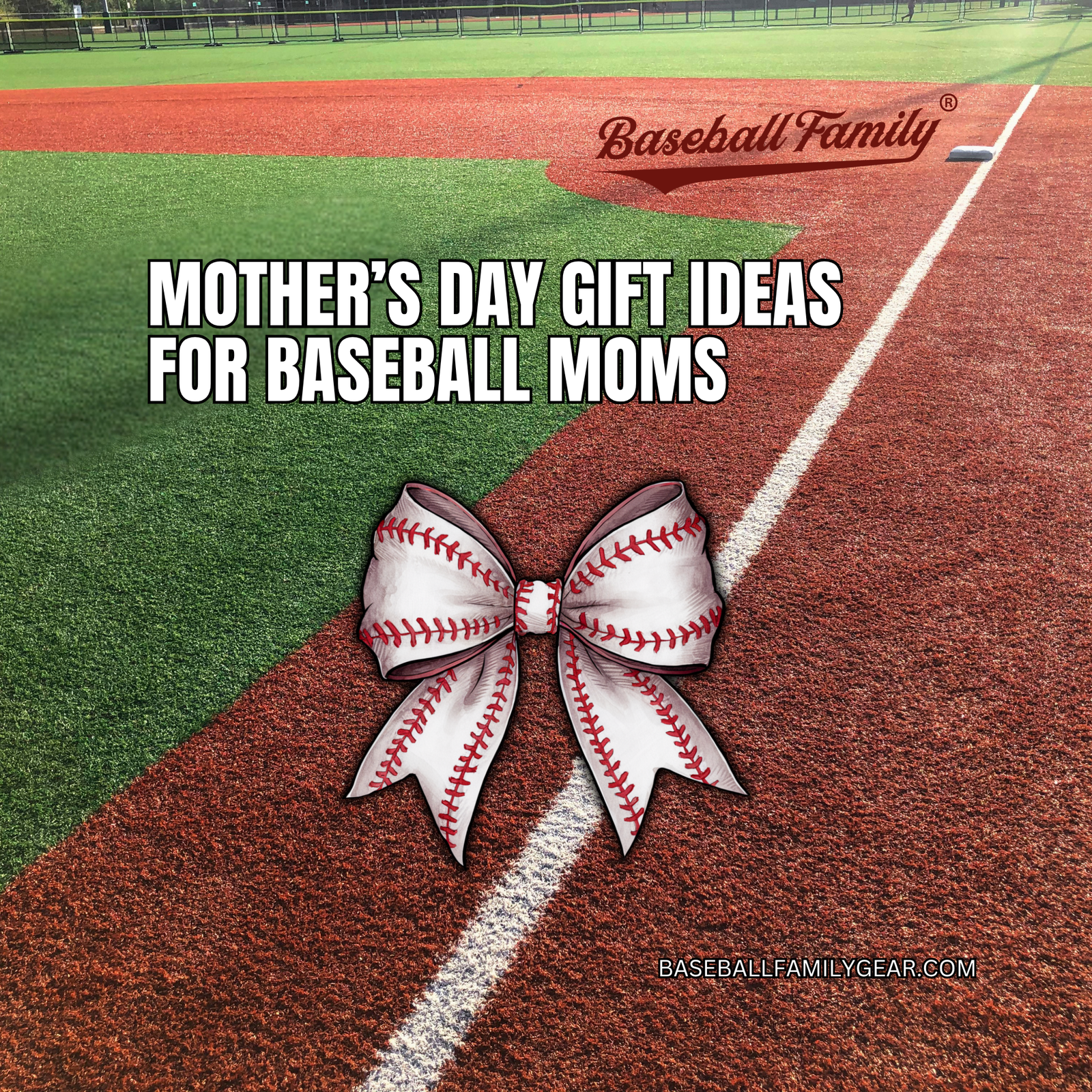 mother's day gifts for baseball moms photo with a baseball bow on a baseball field