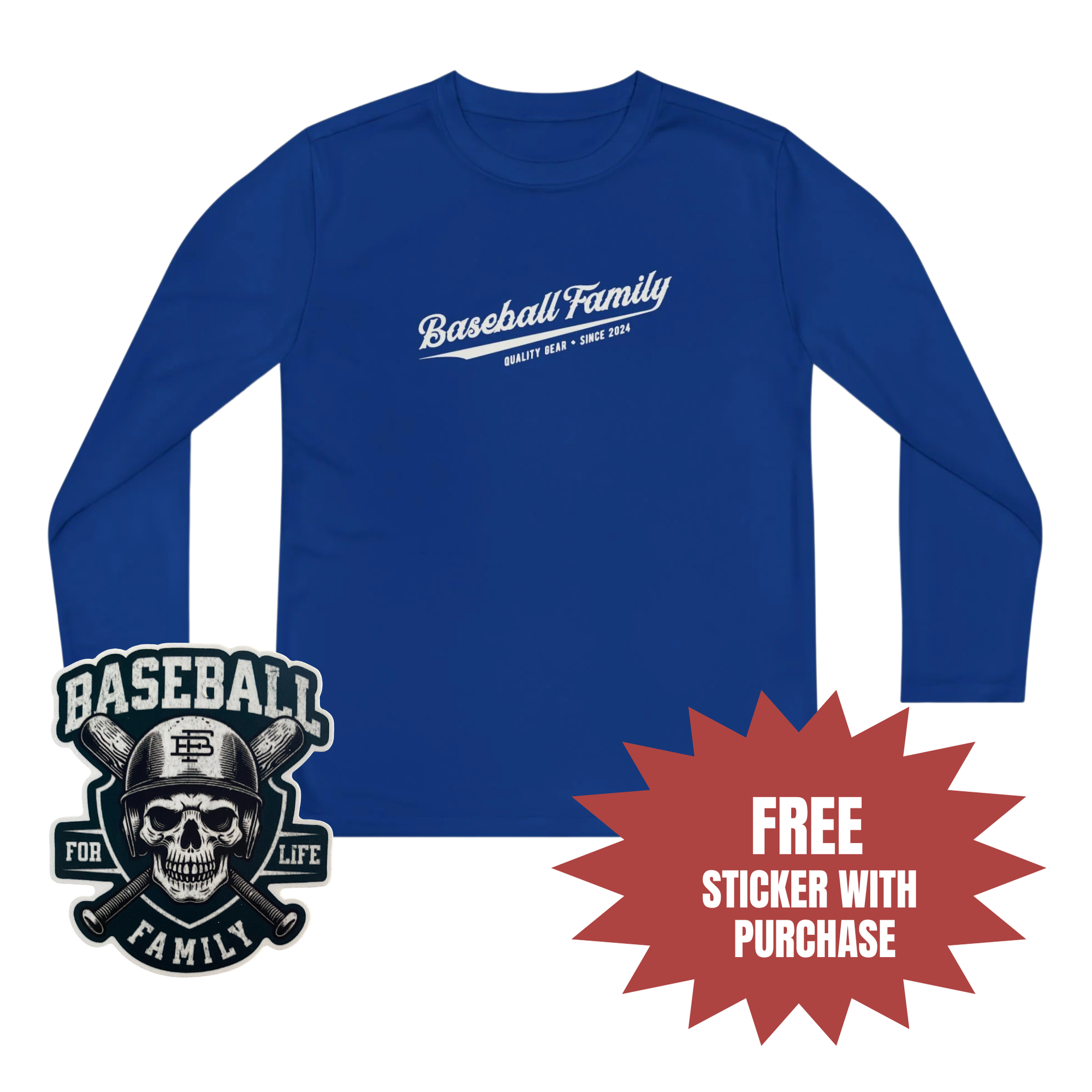Baseball Family™ Brand Youth Long Sleeve Moisture Wicking T Shirt