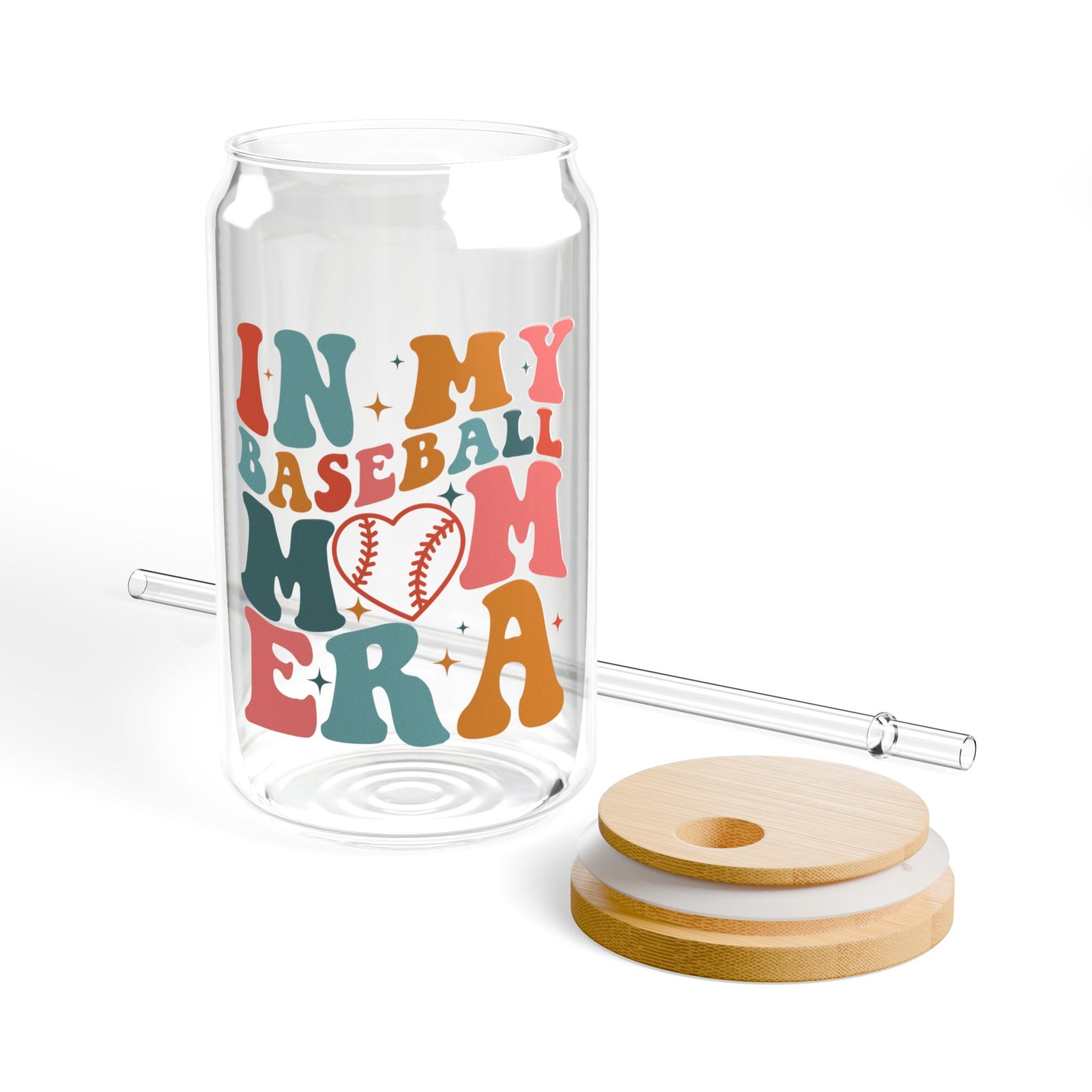 Sipper Glass cover and straw with Baseball Mom Era design 