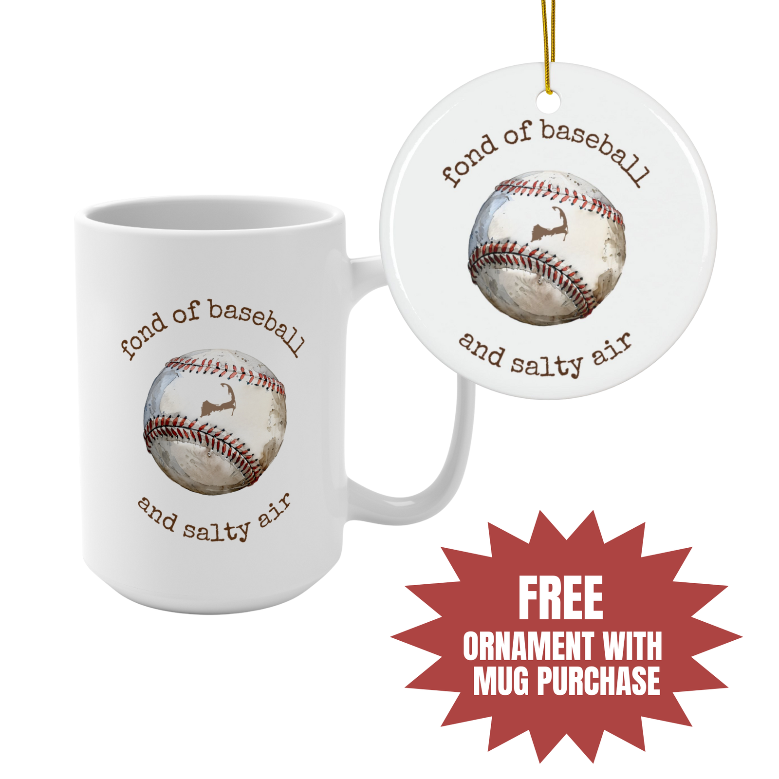 Fond of Baseball and Salty Air 15 oz Ceramic Mug