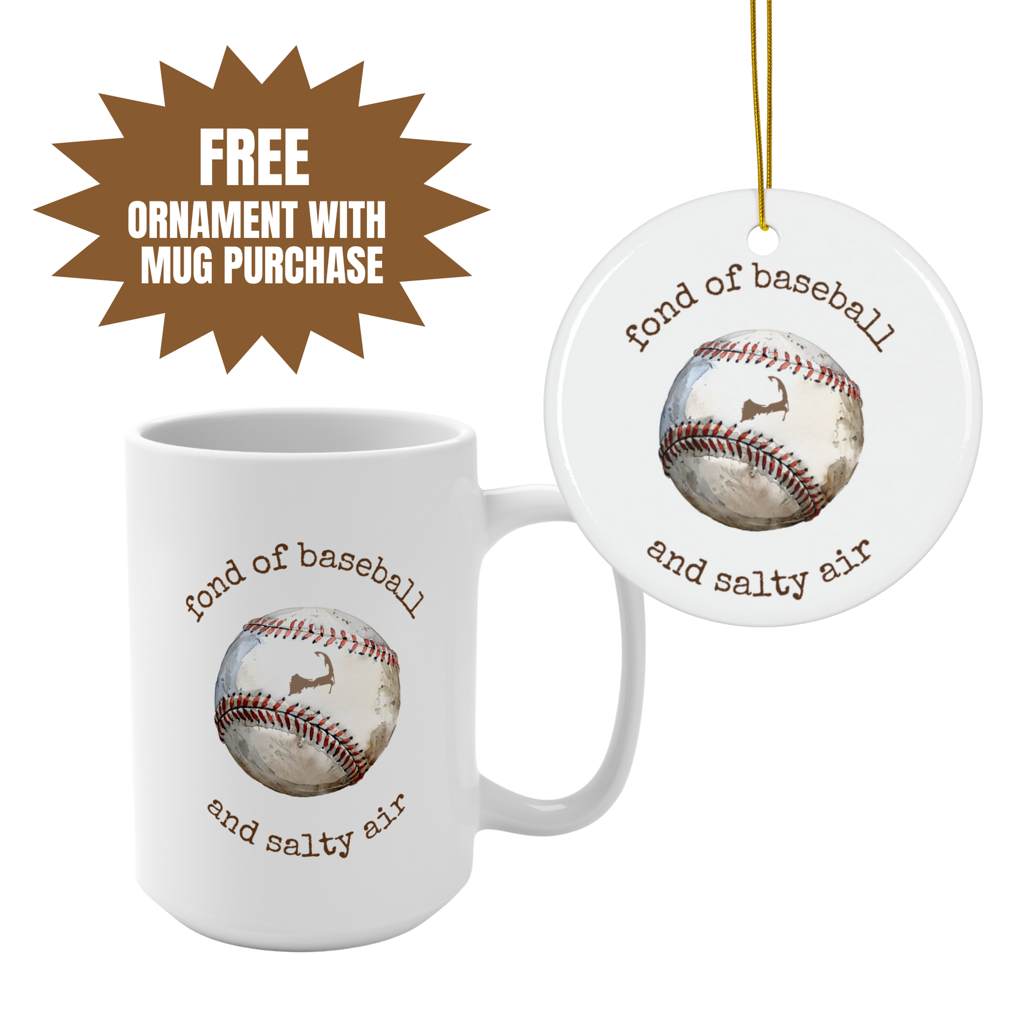 Fond of Baseball and Salty Air 15 oz Ceramic Mug