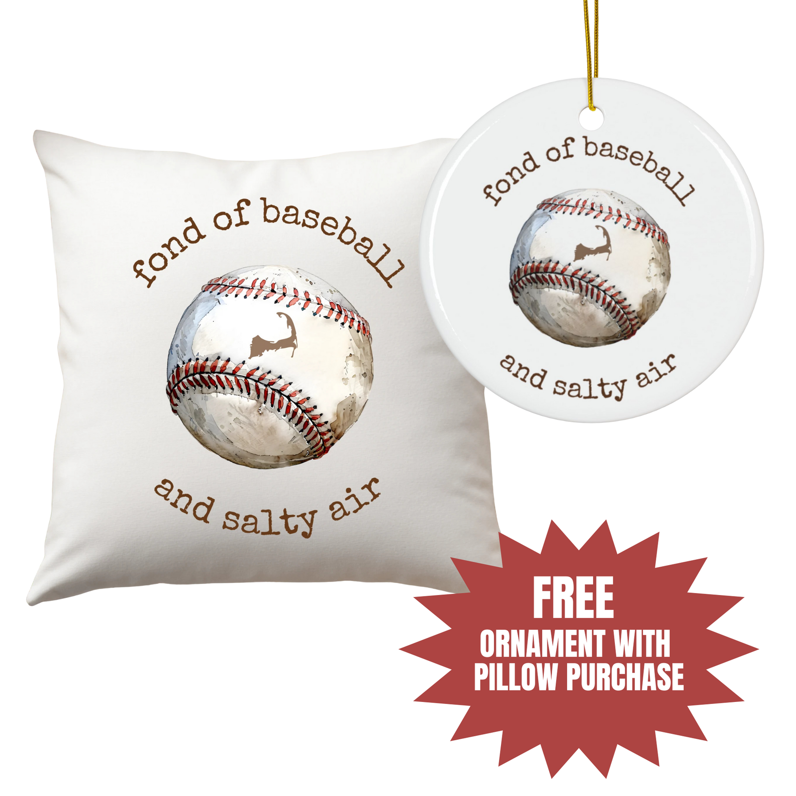 Baseball and Salty Air 16x16 Pillow