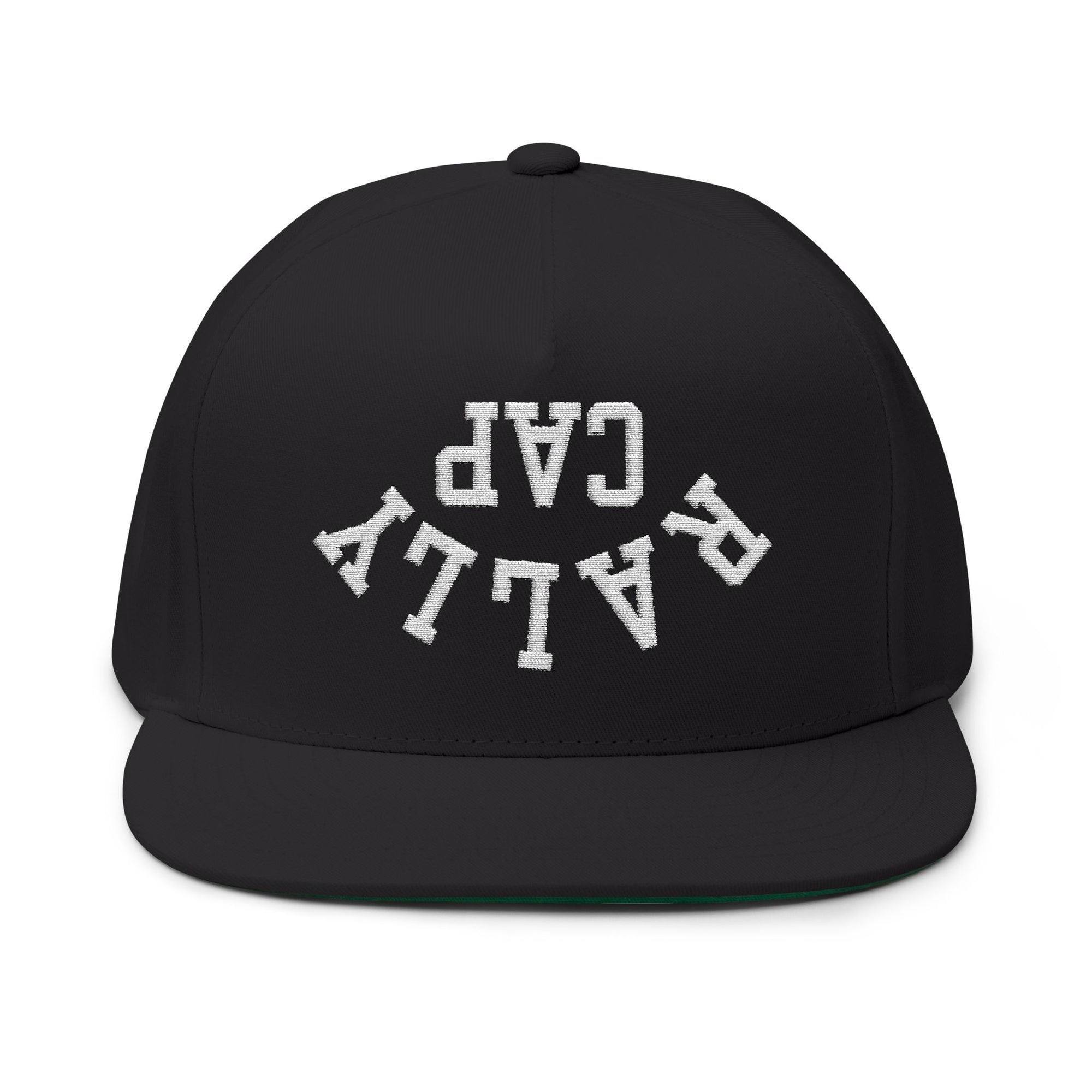 upside down baseball hat with varsity letters spelling rally cap