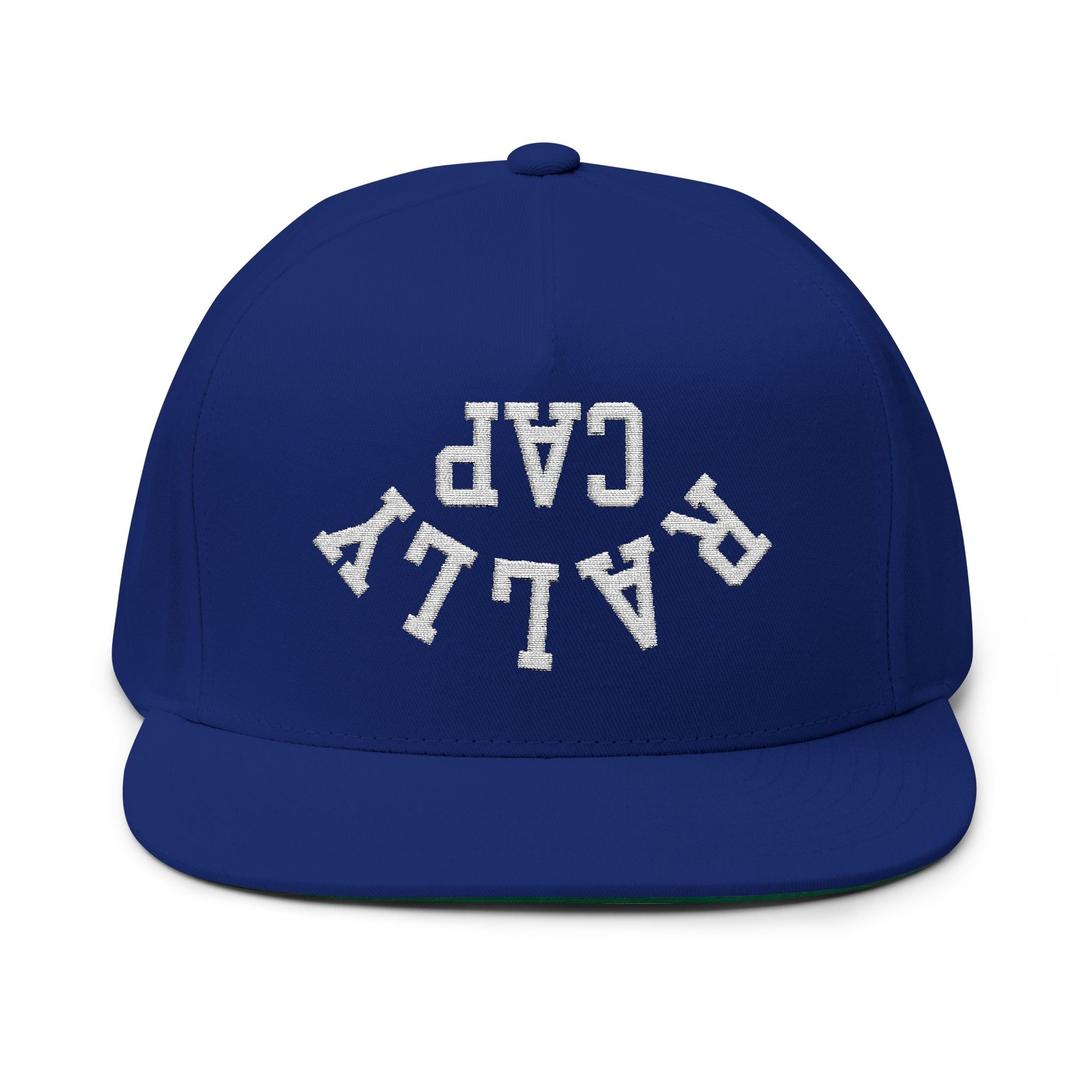 upside down baseball hat with varsity letters spelling rally cap