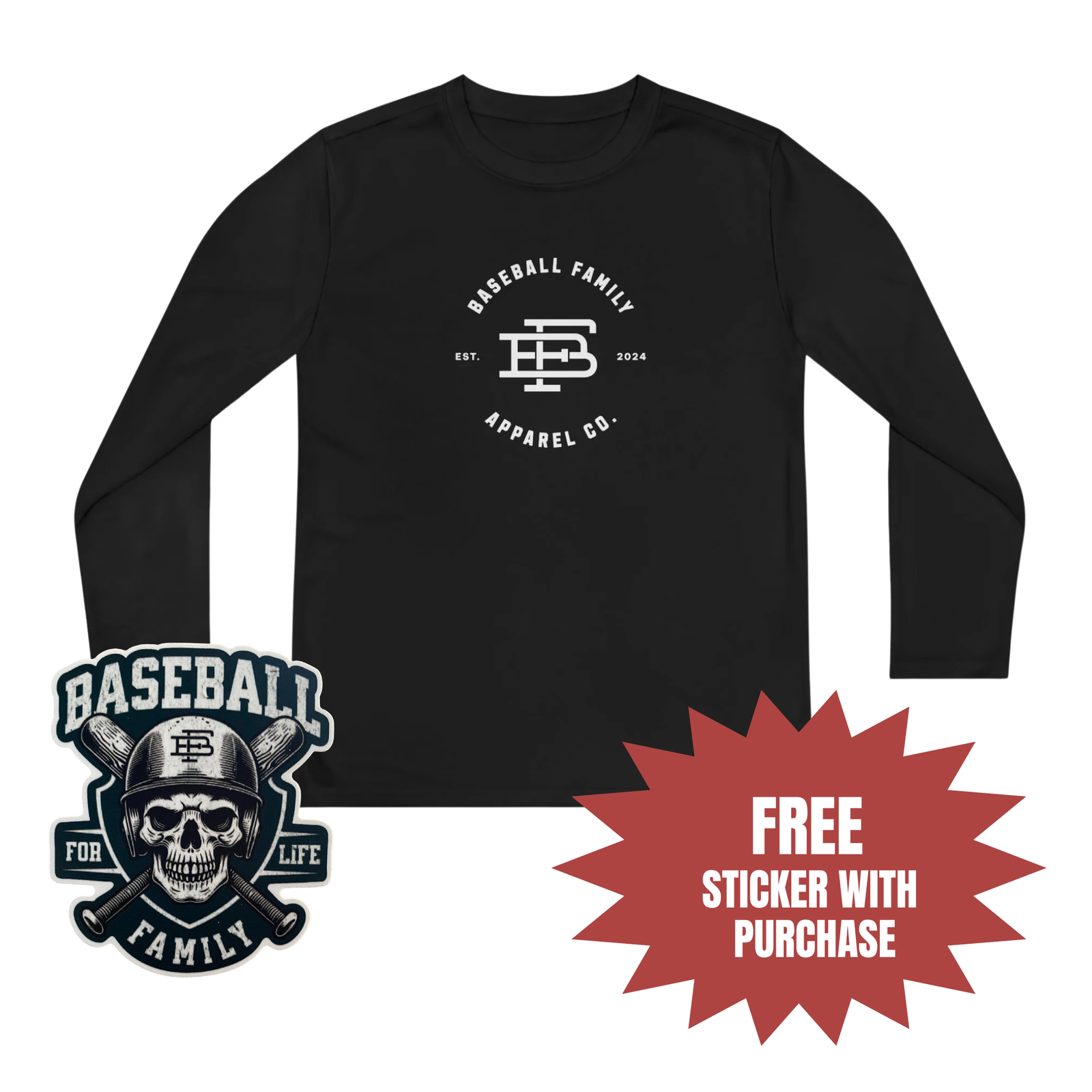 Baseball Family™ Insignia Youth Long Sleeve Moisture Wicking T Shirt